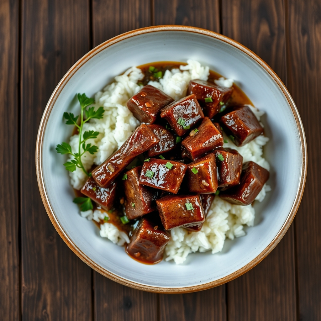 Braised Beef Tips Over Rice