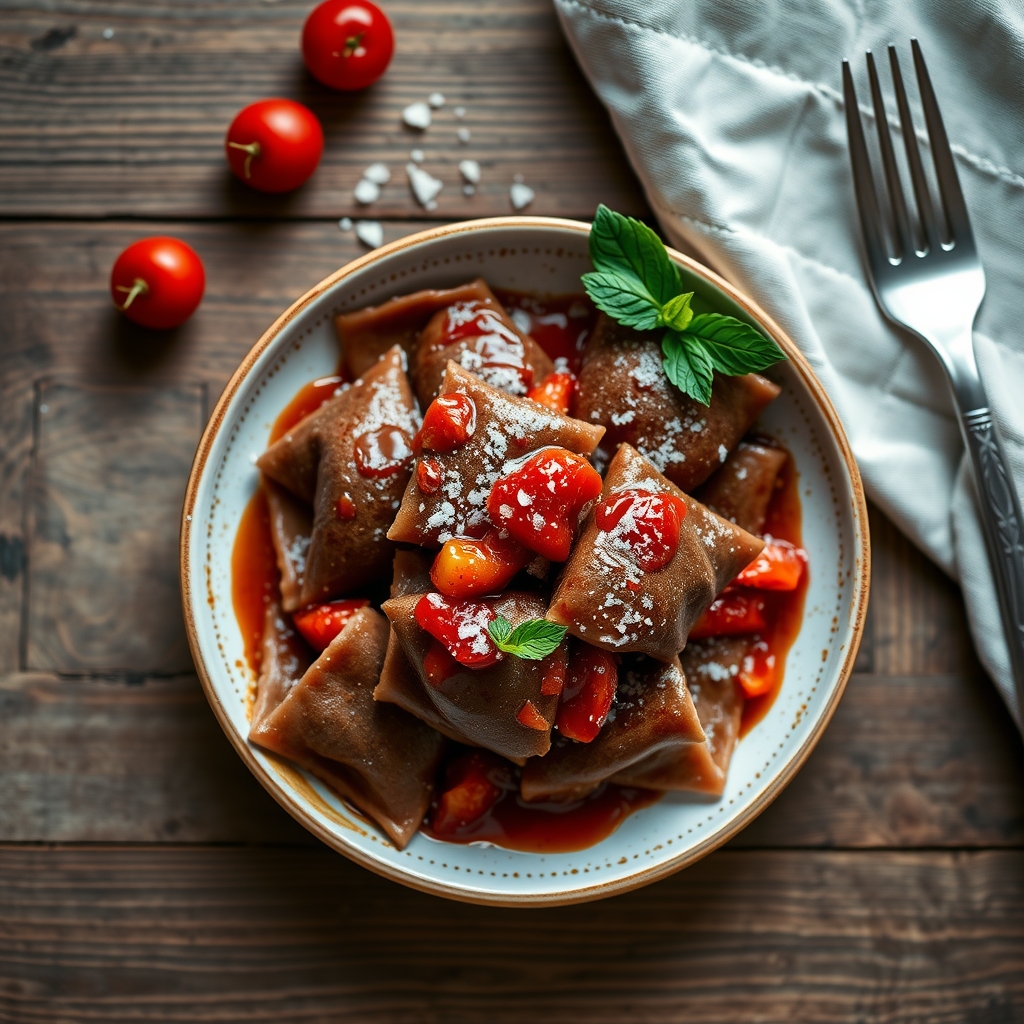 Chocolate Ravioli With Cherry-Orange Sauce