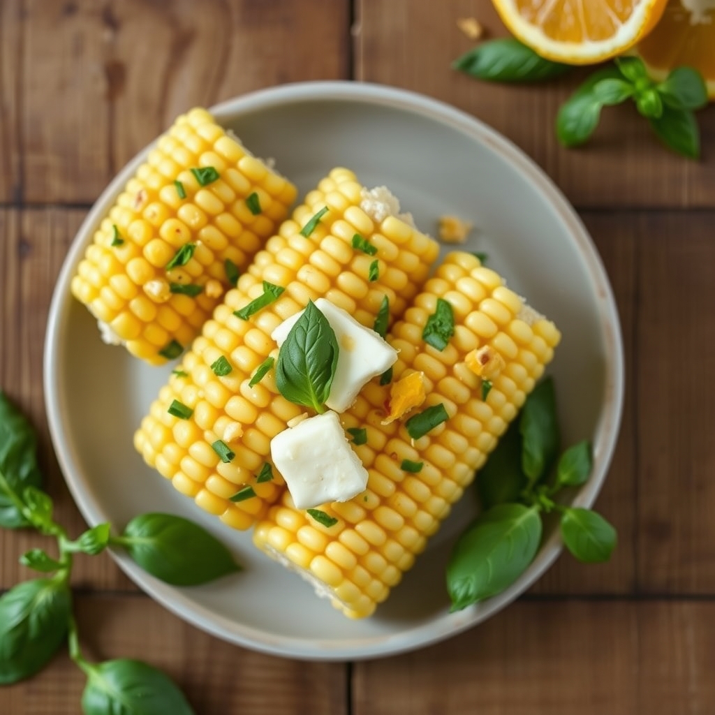 Steamed Corn With Basil Butter